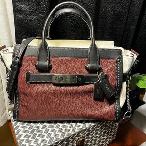 EUC Preloved Coach Swagger Carryall Gunmetal Hardware colorblock brownish plum